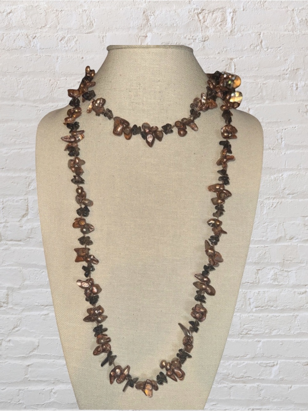 Long Blister Pearl and Smokey Quartz Chip Necklace